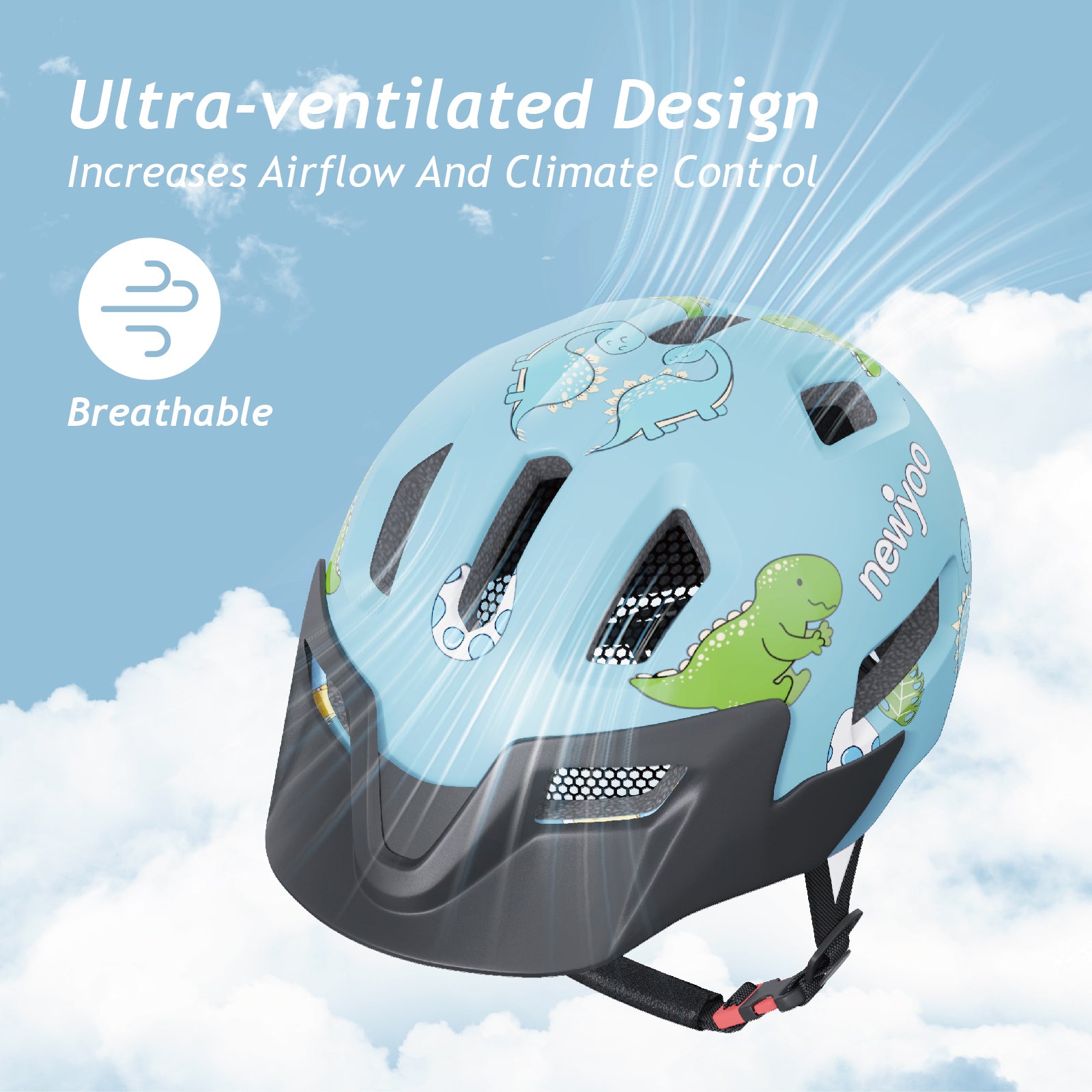 newyoo Toddler Bike Helmet for 1-5, 48-52cm, with Sun Visor & 14 Vents, Blue