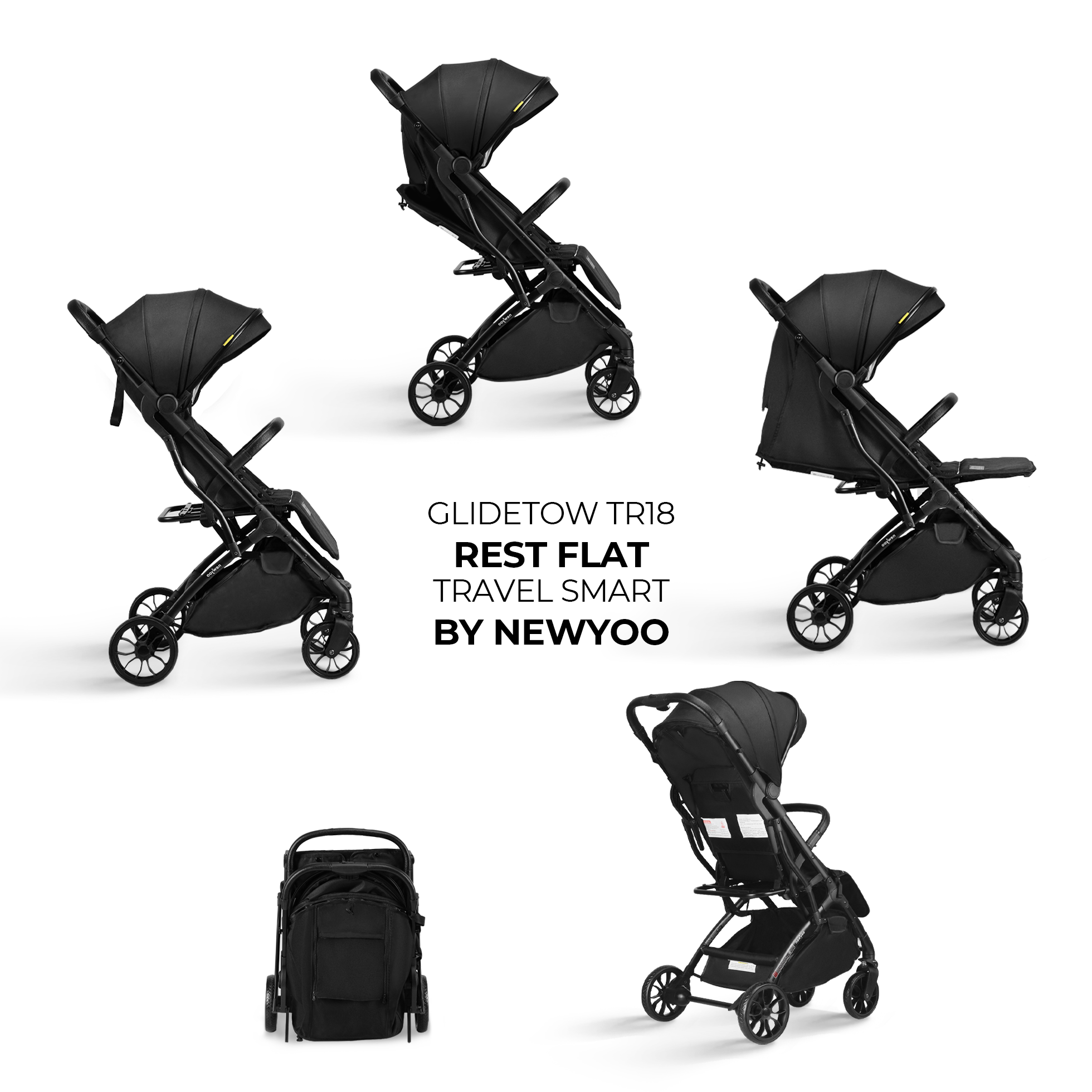 newyoo GlideTow TR18 Lightweight Stroller for Travel, Black
