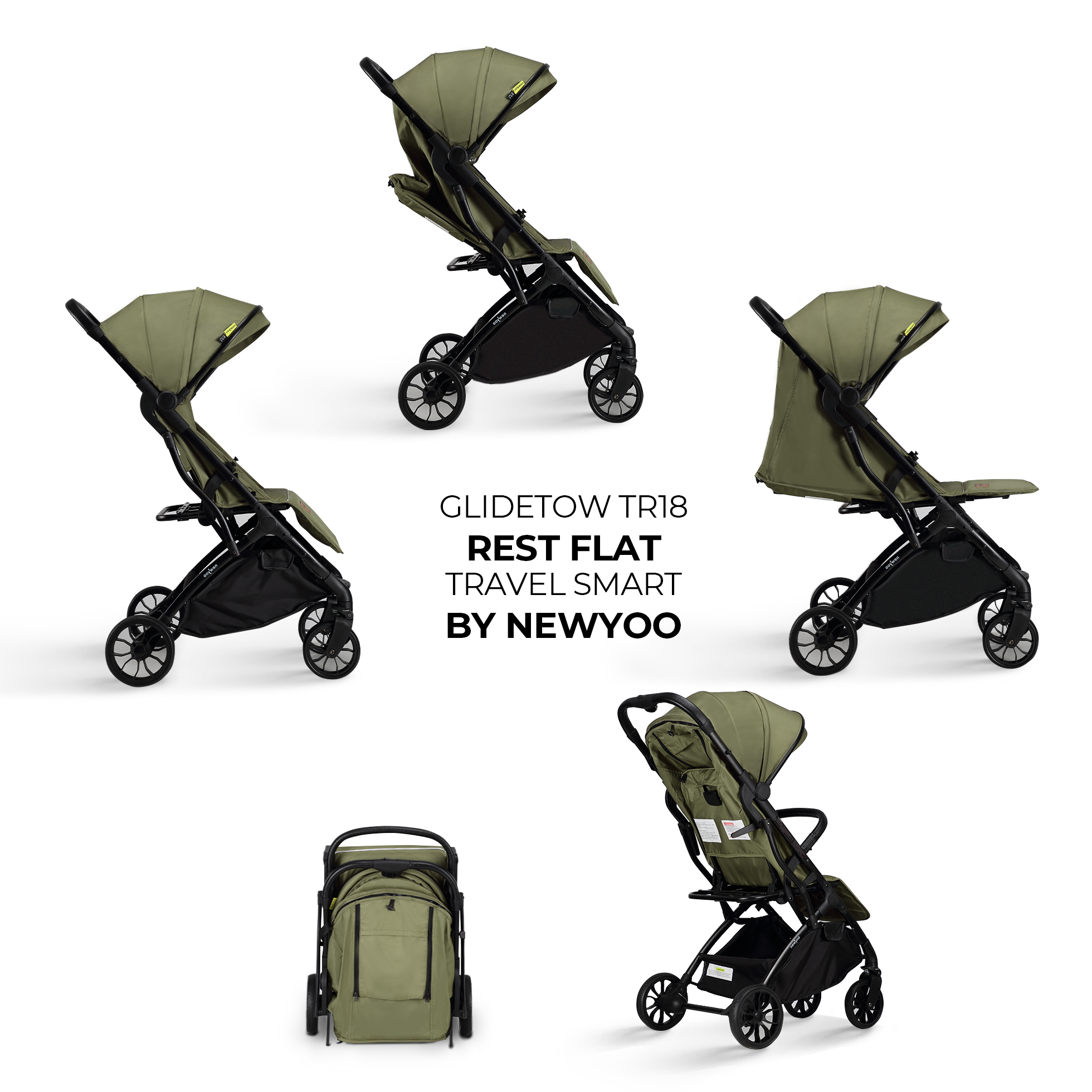 newyoo GlideTow TR18 Lightweight Stroller for Travel, Green