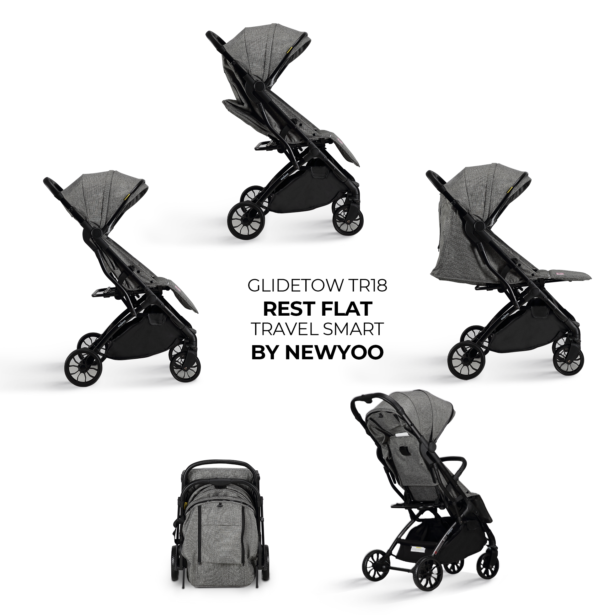 newyoo GlideTow TR18 Lightweight Stroller for Travel, Gray