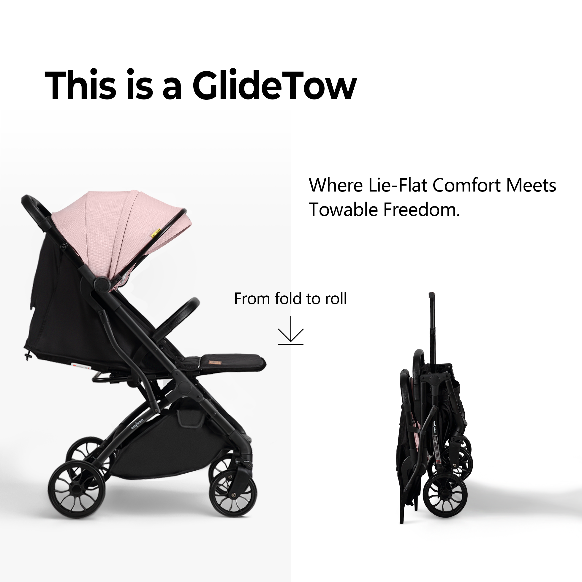 newyoo GlideTow TR18 Leichter Kinderwagen für die Reise, Pink