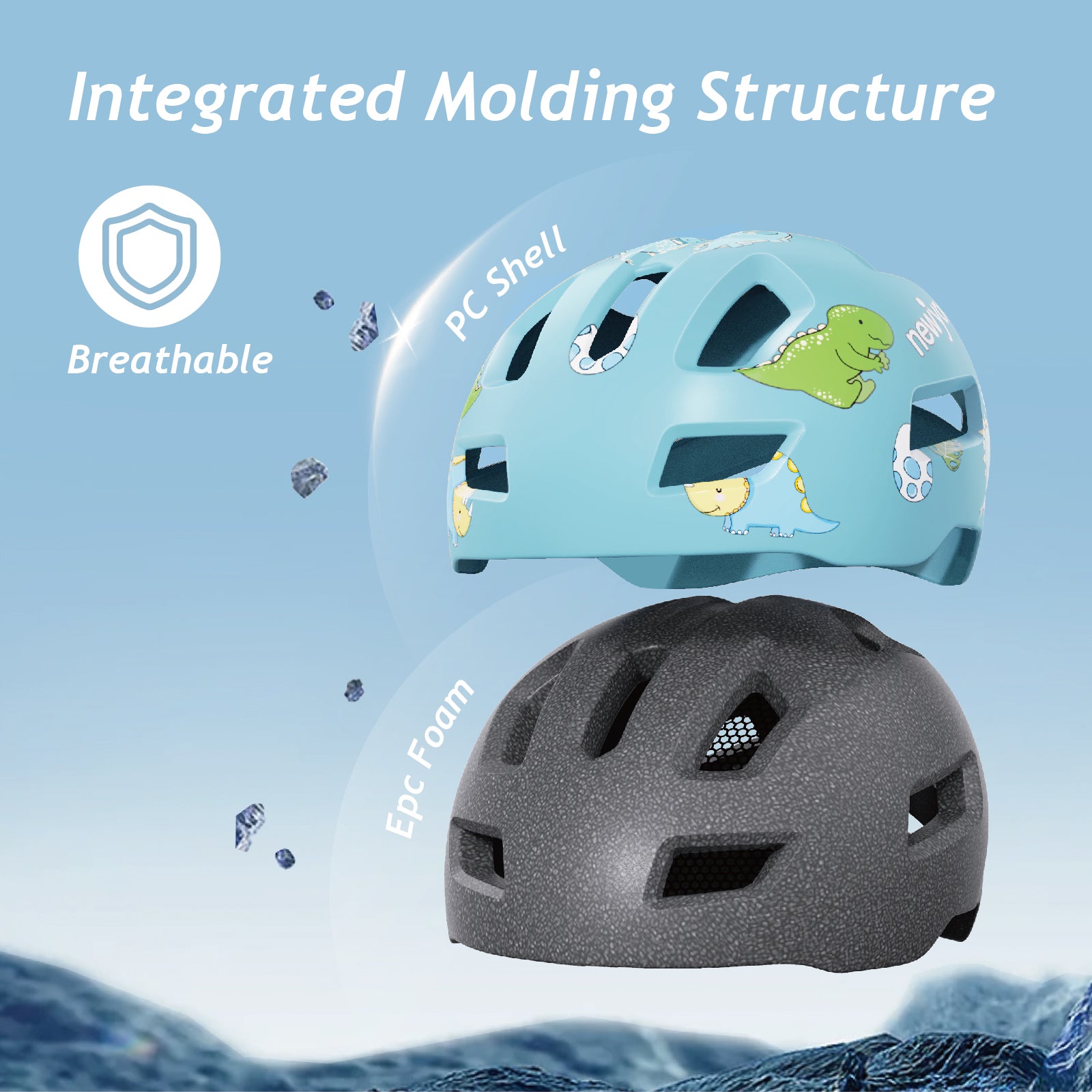 newyoo Toddler Bike Helmet for 1-5, 48-52cm, with Sun Visor & 14 Vents, Blue