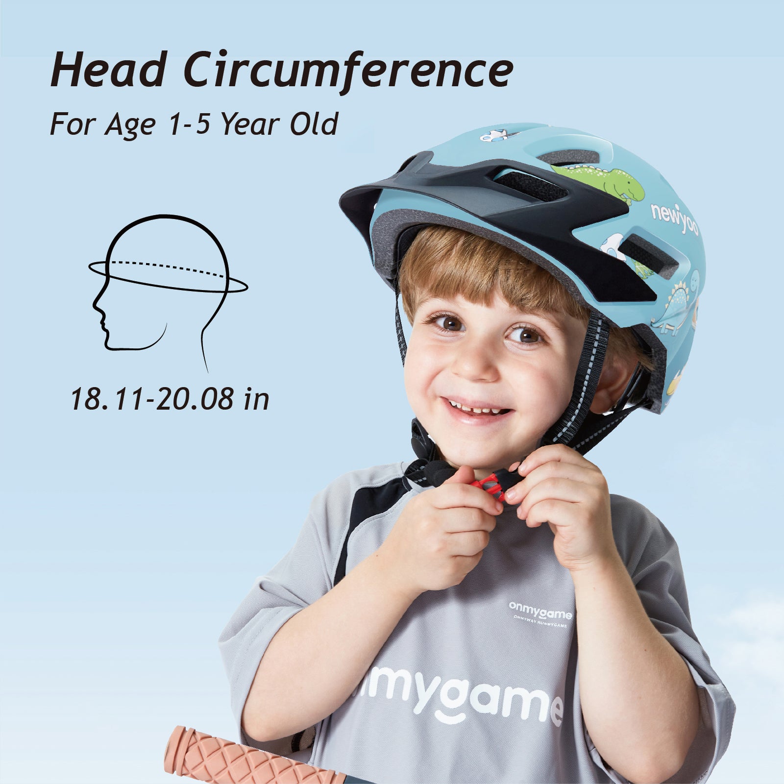 newyoo Toddler Bike Helmet for 1-5, 48-52cm, with Sun Visor & 14 Vents, Blue