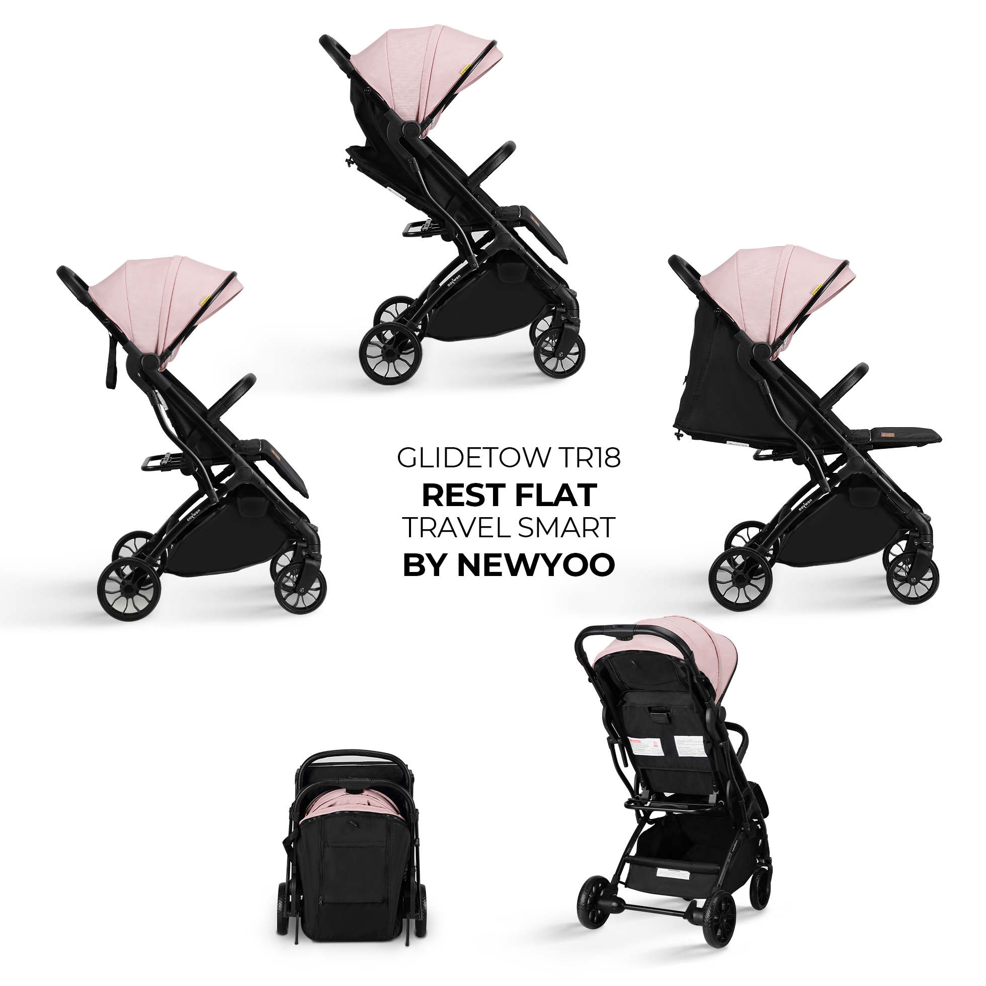 newyoo GlideTow TR18 Lightweight Stroller for Travel, Pink