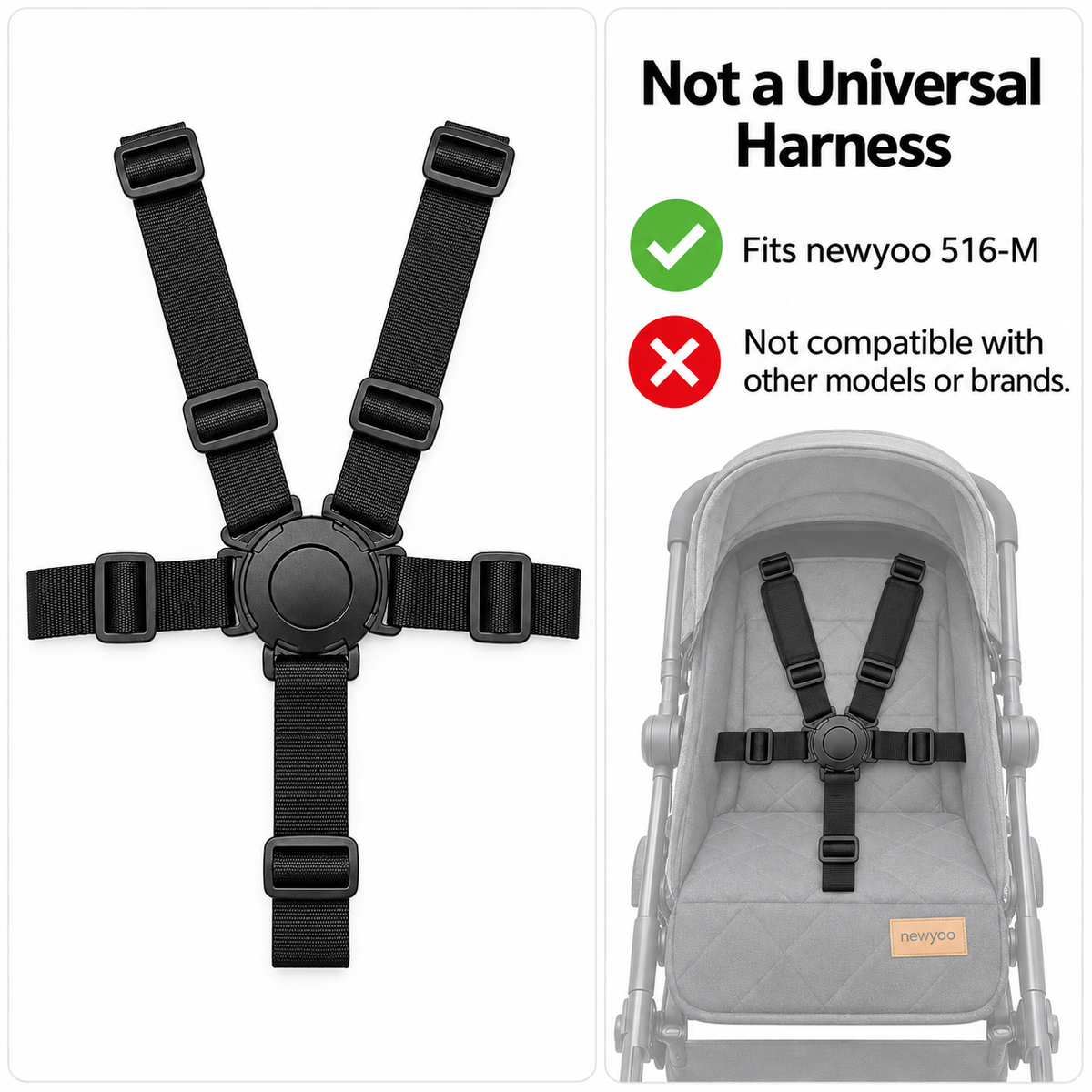 newyoo 5-Point Safety Harness for 516-M — Only for newyoo 516-M Models, Not for Other Brands, Black